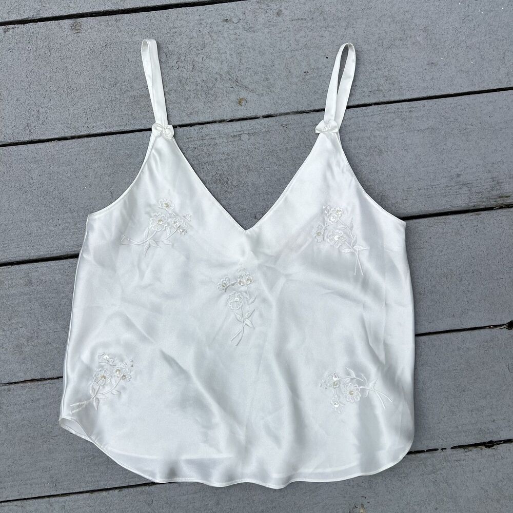 Intimo Amore Vintage Satin Floral Embroidery Accented Beads Camisole Top-Size S